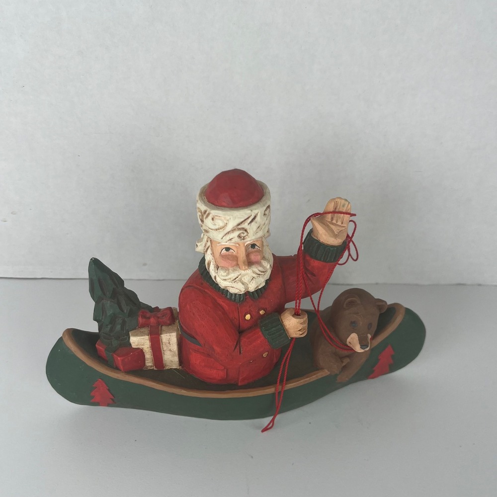 Midwest of Cannon Falls Santa in Canoe Figurine with‎ Bear Cub Christmas Decor